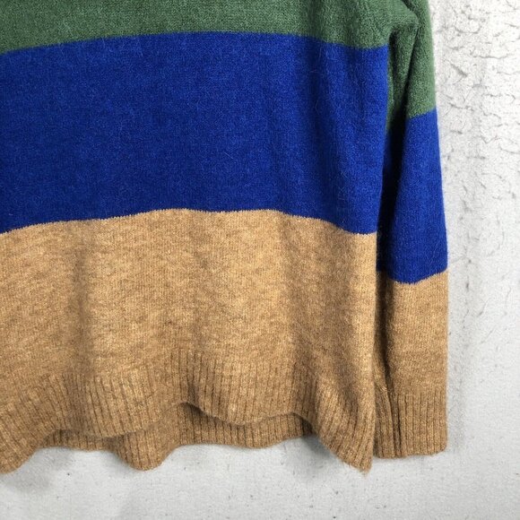AYR Sweater Women Medium Green Blue Camel Alpaca Wool Blend The Kick Back Fuzzy - Picture 10 of 14